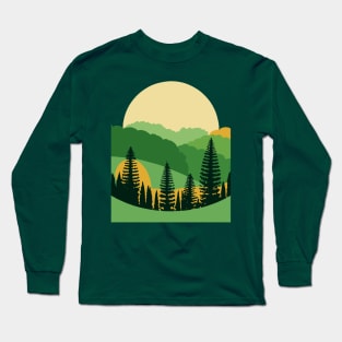 Trees in  Valley Sun Scene Graphic Long Sleeve T-Shirt